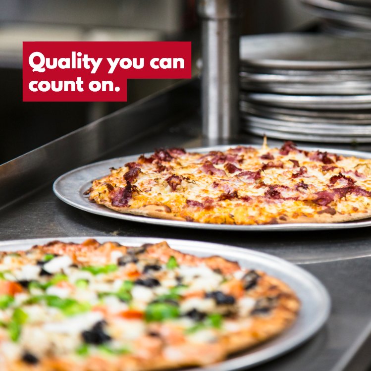 Fresh thin crust pizzas from the Angelo's Pizza kitchen